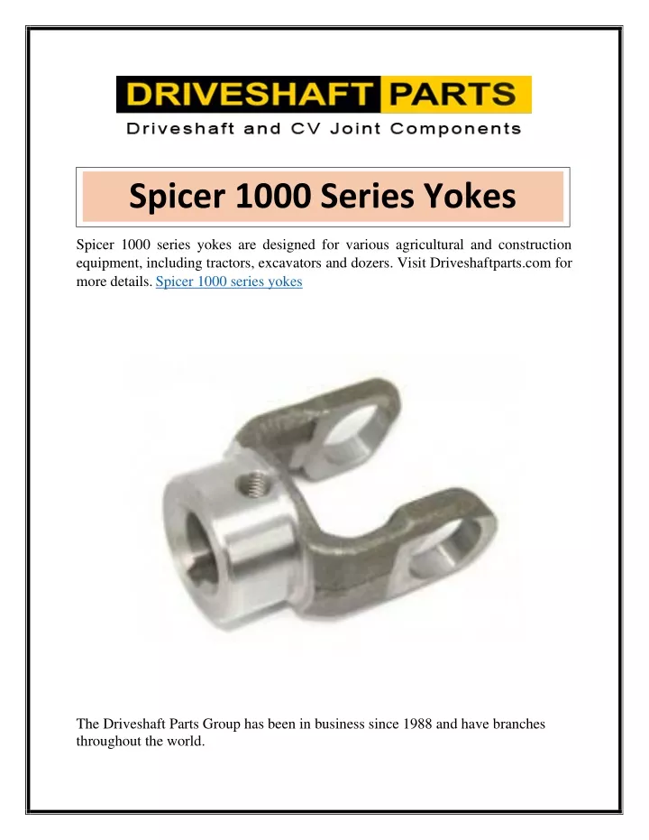 PPT Spicer 1000 Series Yokes Driveshaftparts PowerPoint Presentation