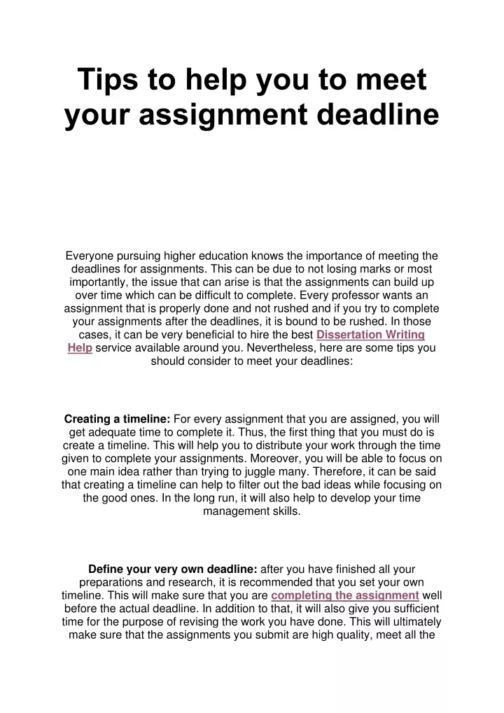 assignment deadline meaning