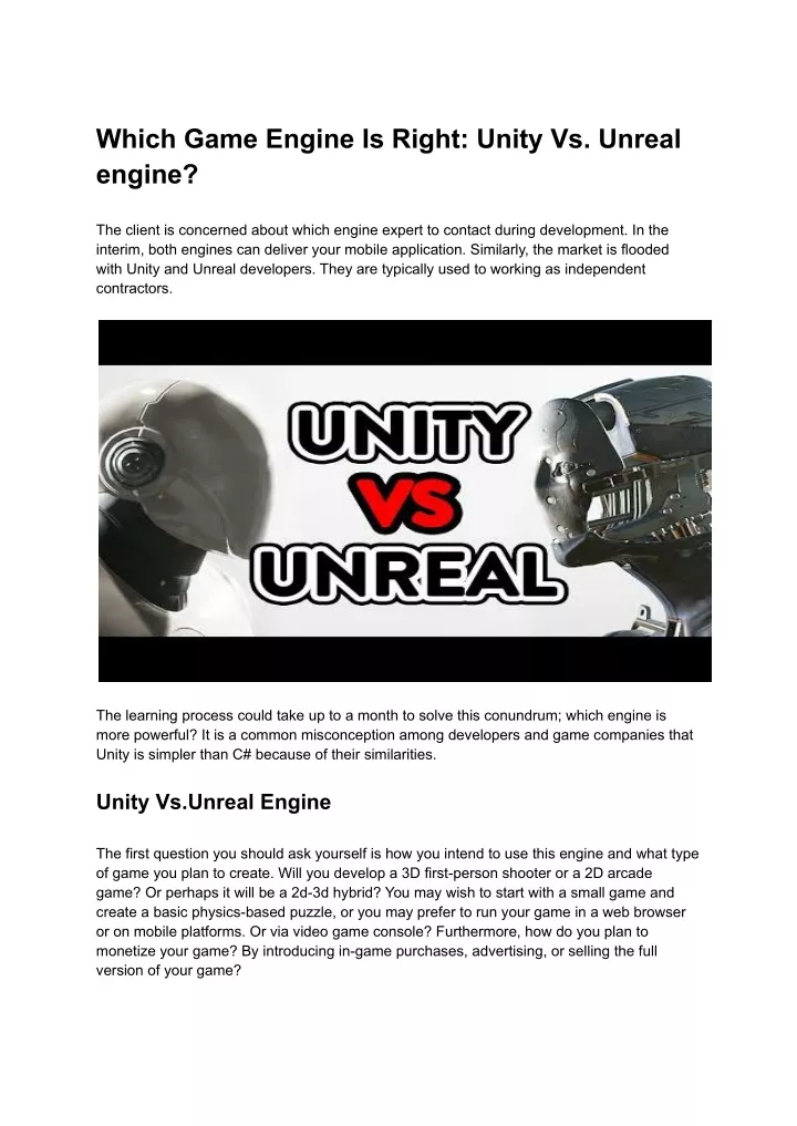 Ppt Which Game Engine Is Right Unity Vs Unreal Engine Powerpoint Ppt Which Game Engine Is Right Unity Vs Unreal Engine Powerpoint