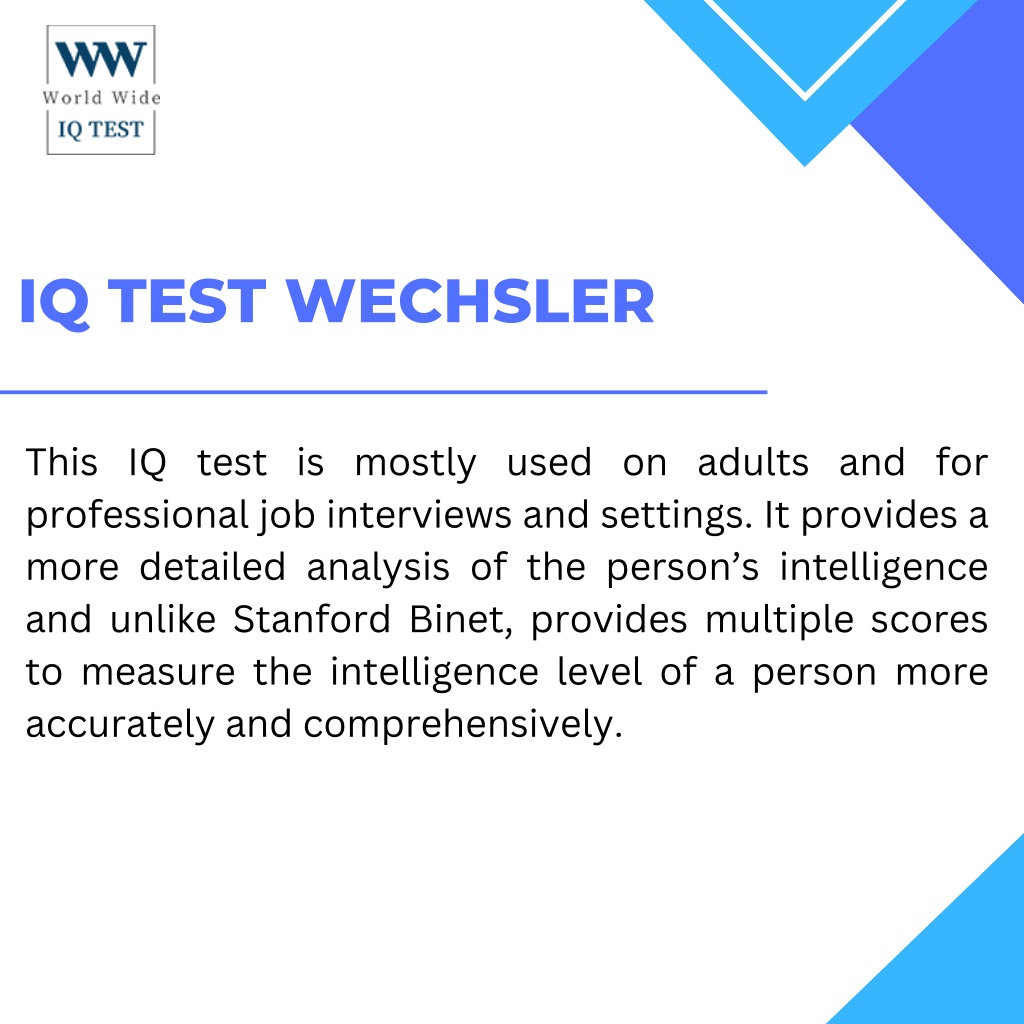 PPT Official IQ Test Wechsler IQ Test PowerPoint Presentation, free