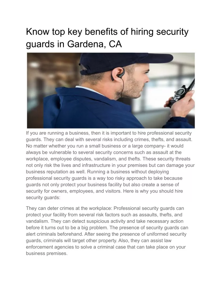 PPT - Know Top Key Benefits Of Hiring Security Guards In Gardena, CA ...