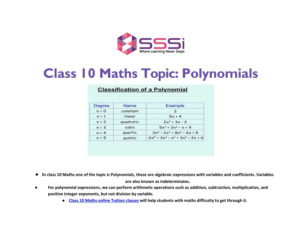 maths powerpoint presentation for class 10 polynomials