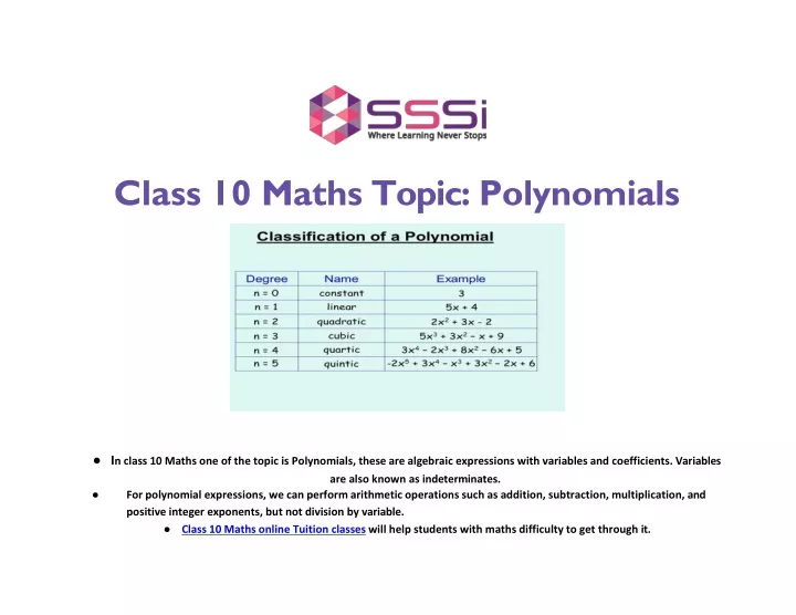 polynomials ppt presentation class 10