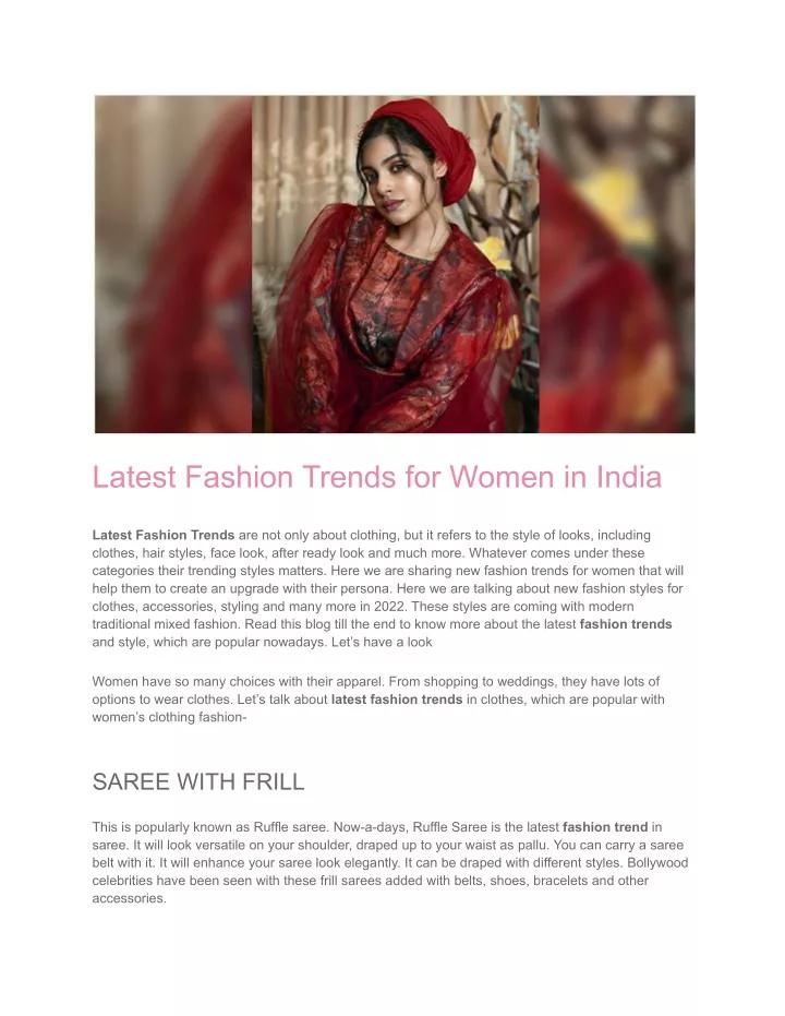 PPT Latest Fashion Trends for Women in India PowerPoint Presentation