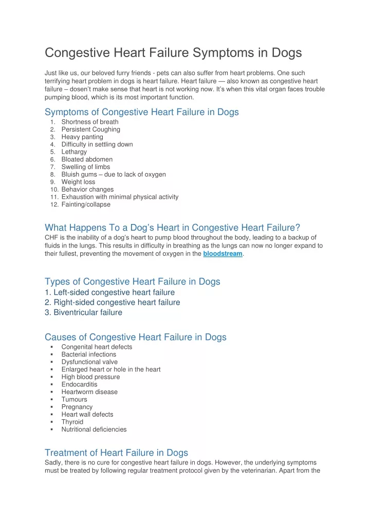 signs and symptoms of congestive heart failure in dogs