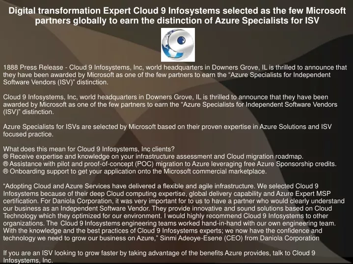 digital transformation expert cloud 9 infosystems n.