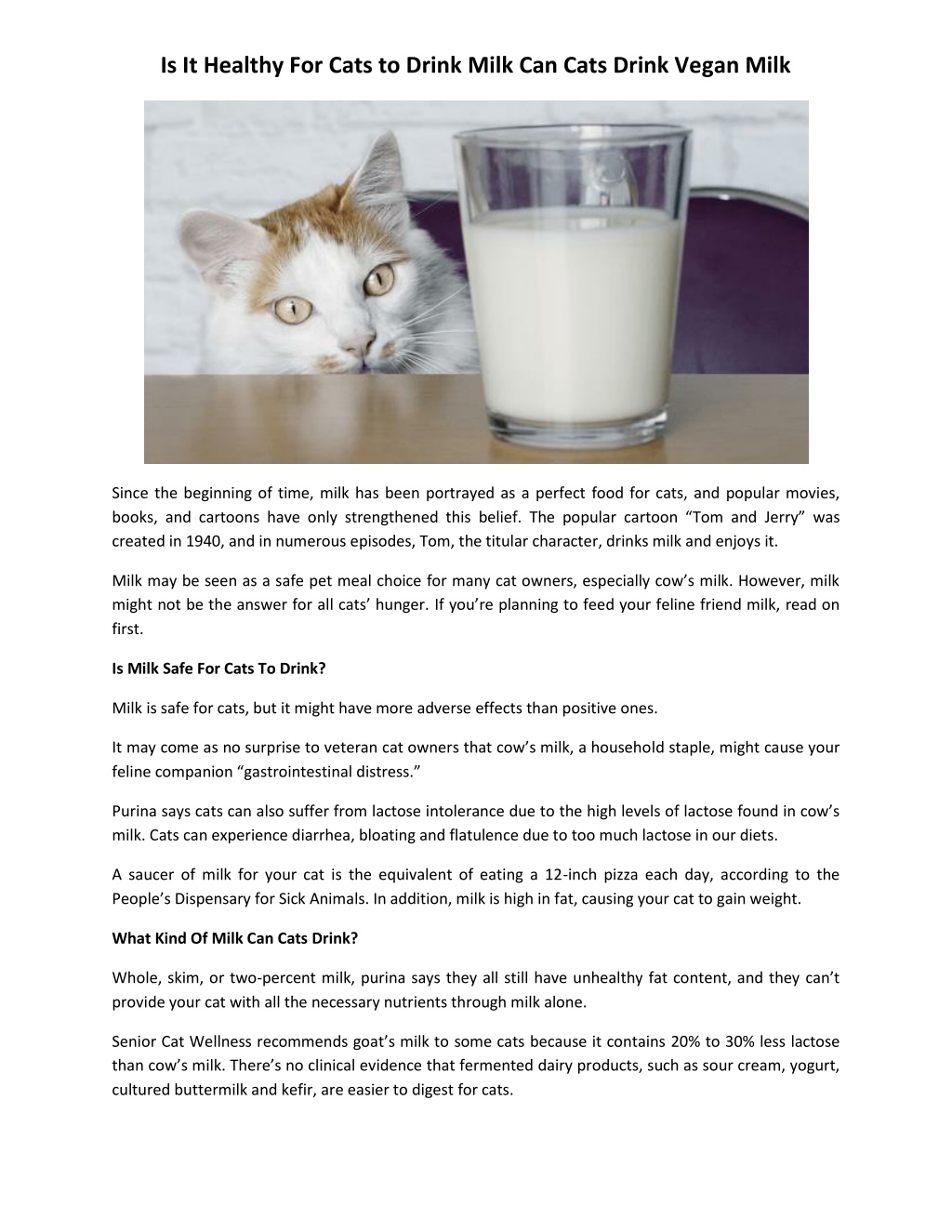 Is milk clearance healthy for cats