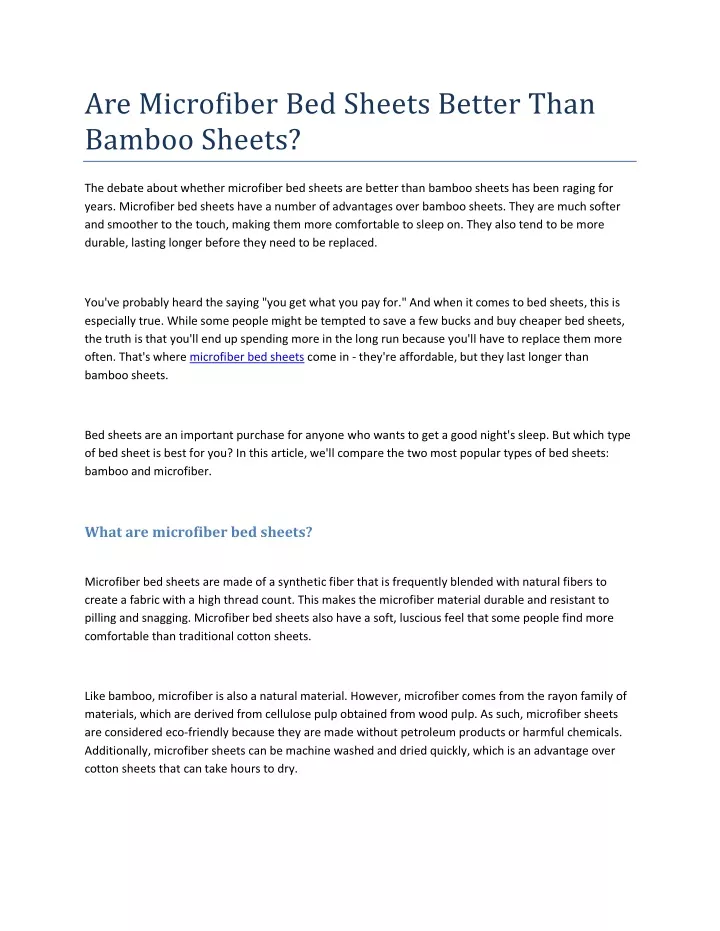 PPT Are Microfiber Bed Sheets Better Than Bamboo Sheets? PowerPoint
