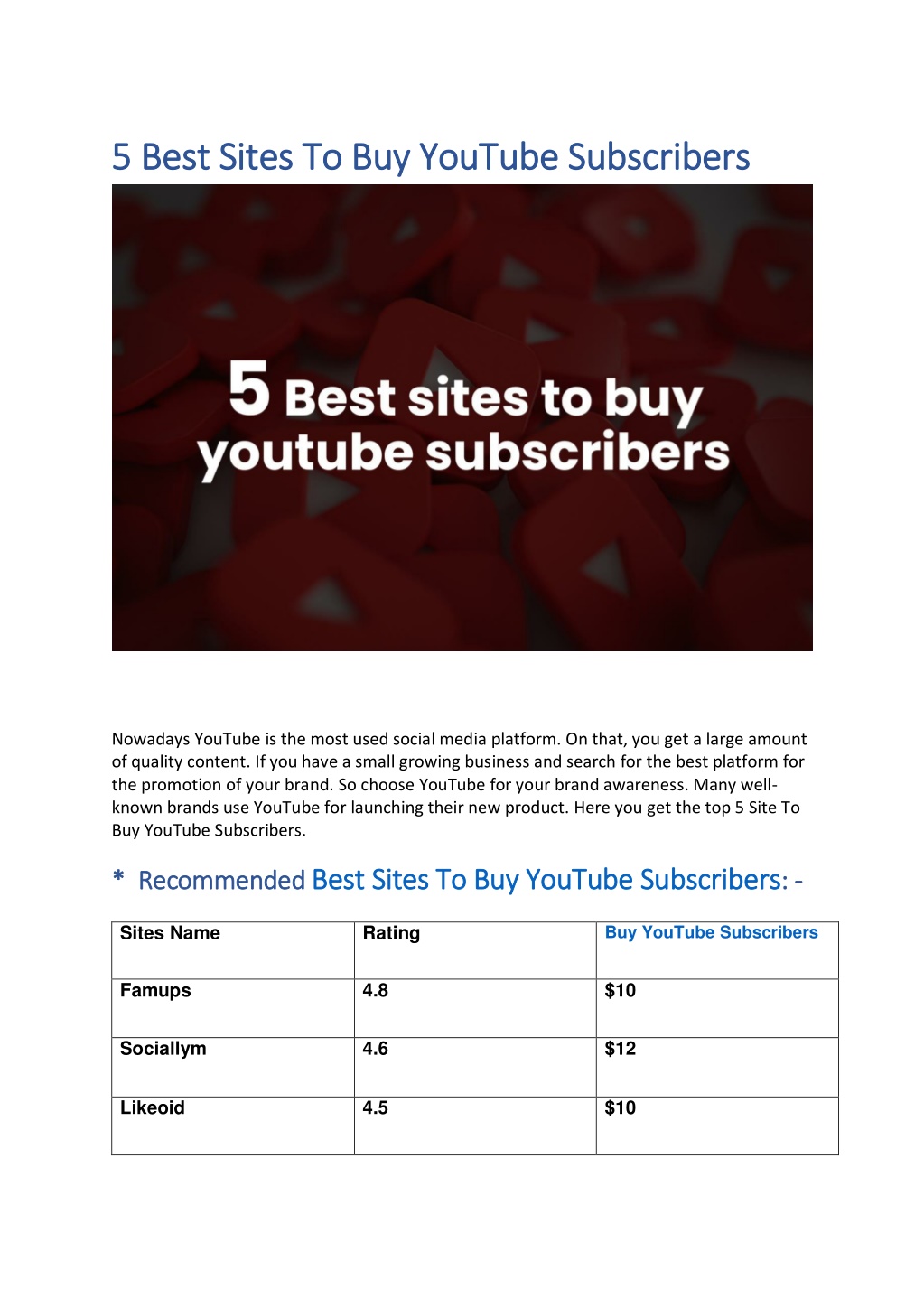 PPT - 5 Best Sites To Buy YouTube Subscribers PowerPoint Presentation ...