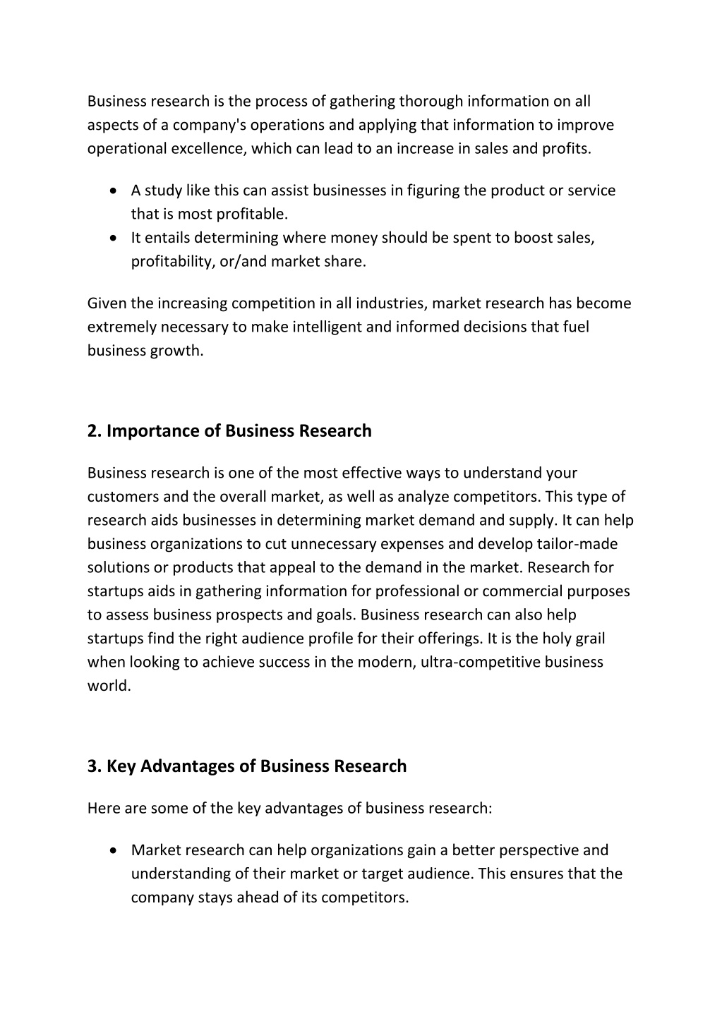 importance of business research summary