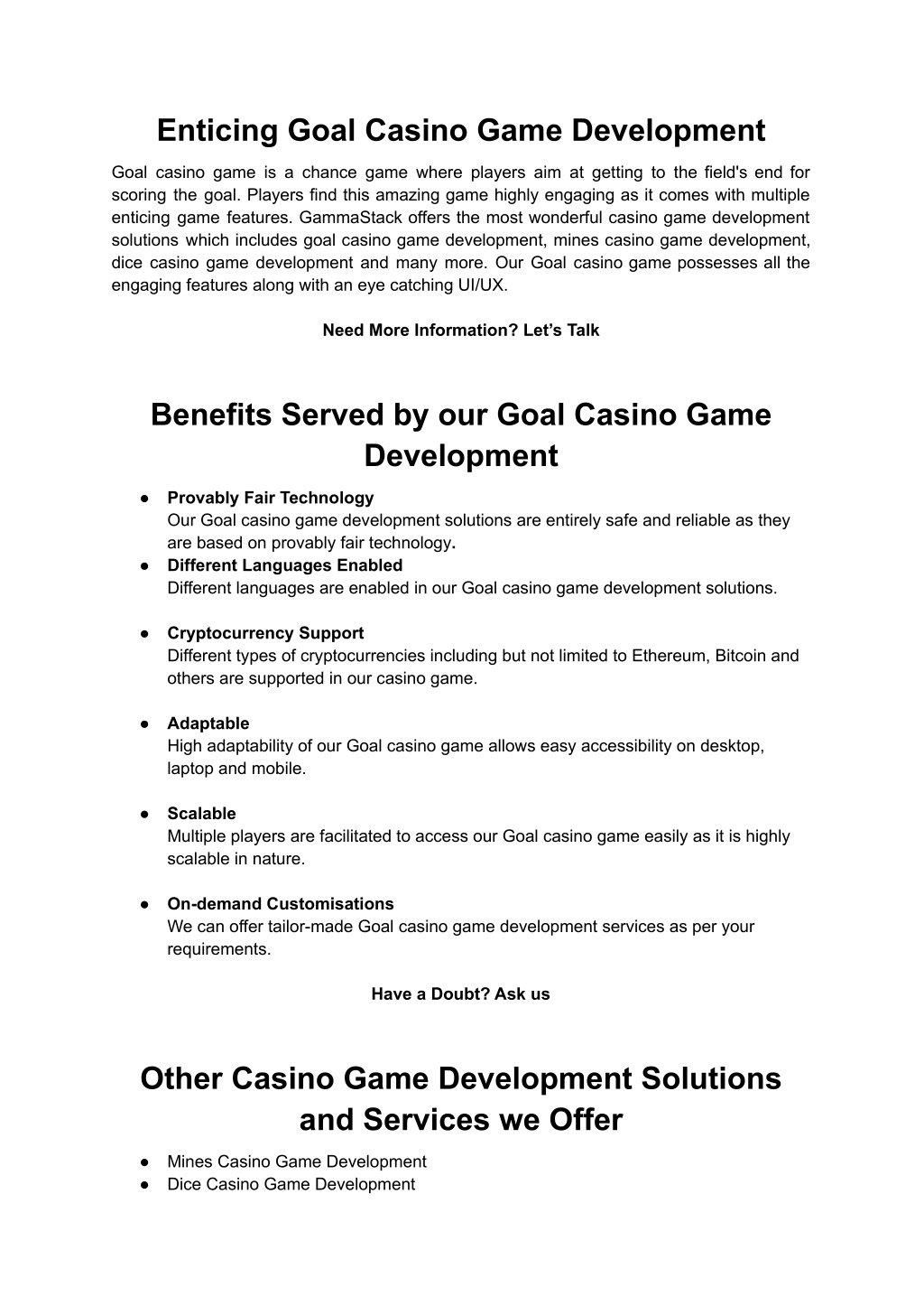 PPT Goal Casino Game Development PowerPoint Presentation, free