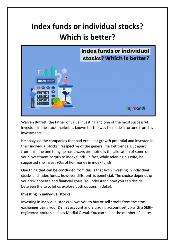 PPT Index Funds Or Individual Stocks Which Is Better PowerPoint 
