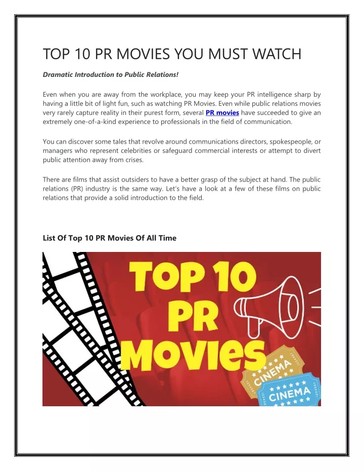 PPT TOP 10 PR MOVIES YOU MUST WATCH PowerPoint Presentation, free download ID 11646691