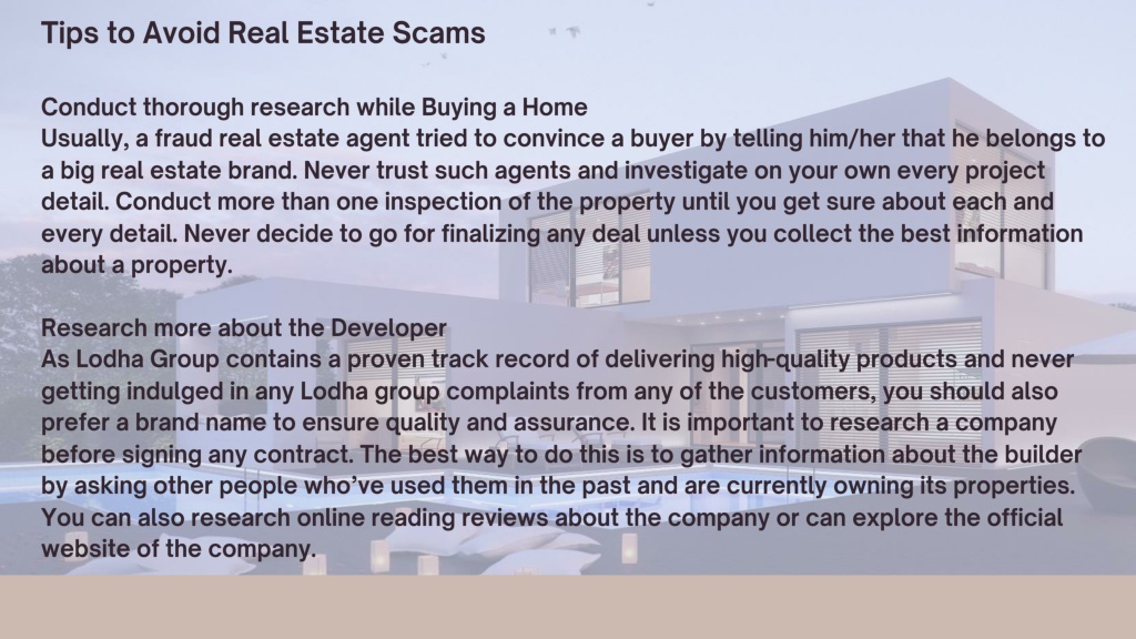 PPT - Lodha Group explains Ways to Avoid Scams in the Real Estate ...