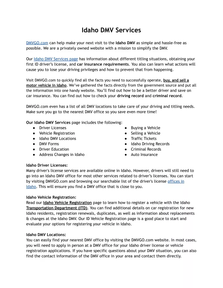 PPT Idaho DMV Services PowerPoint Presentation, free