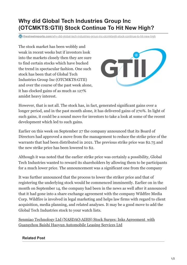 PPT - Why did Global Tech Industries Group Inc OTCMKTSGTII Stock