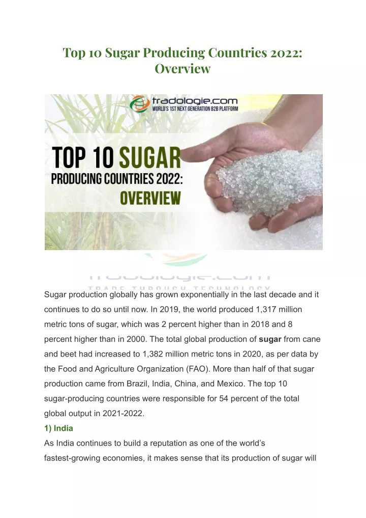 PPT Top 10 Sugar Producing Countries 2022_ Overview PowerPoint