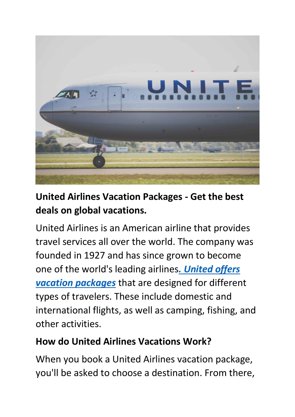 PPT United Airlines Vacation Packages PowerPoint Presentation, free