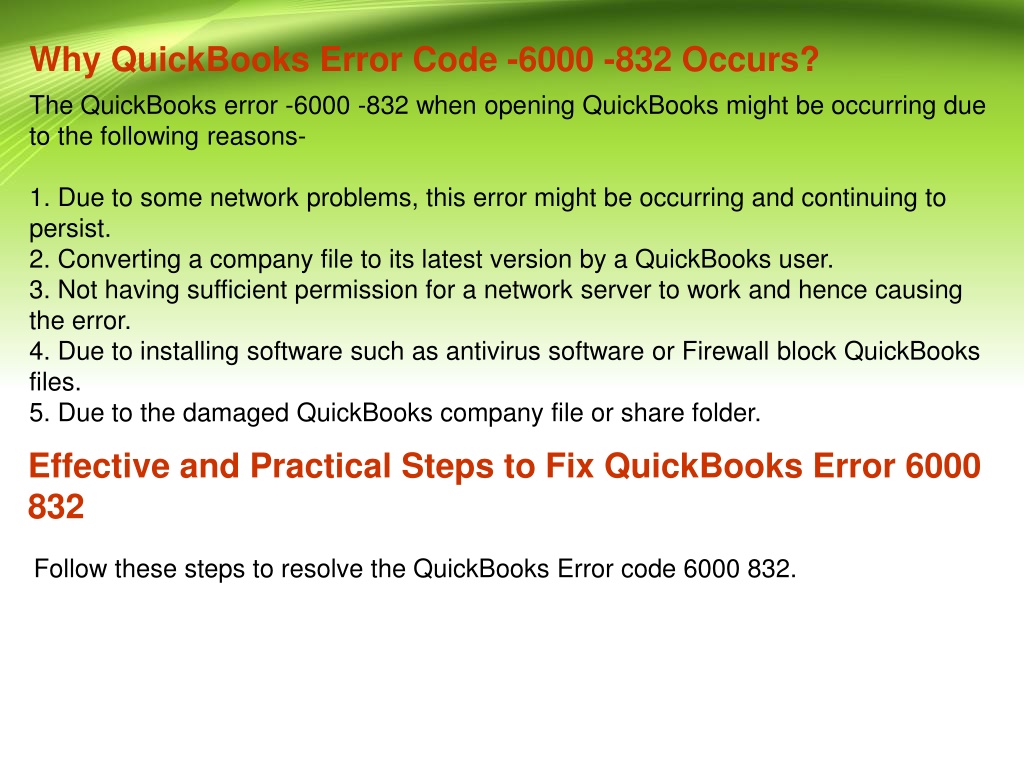 Ppt Trouble Free Steps To Resolve Quickbooks Error 6000 832 Powerpoint Presentation Id11655657