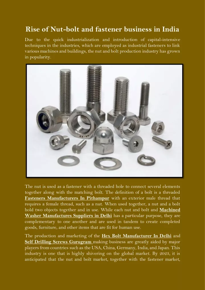 PPT Rise of Nutbolt and fastener business in India PowerPoint