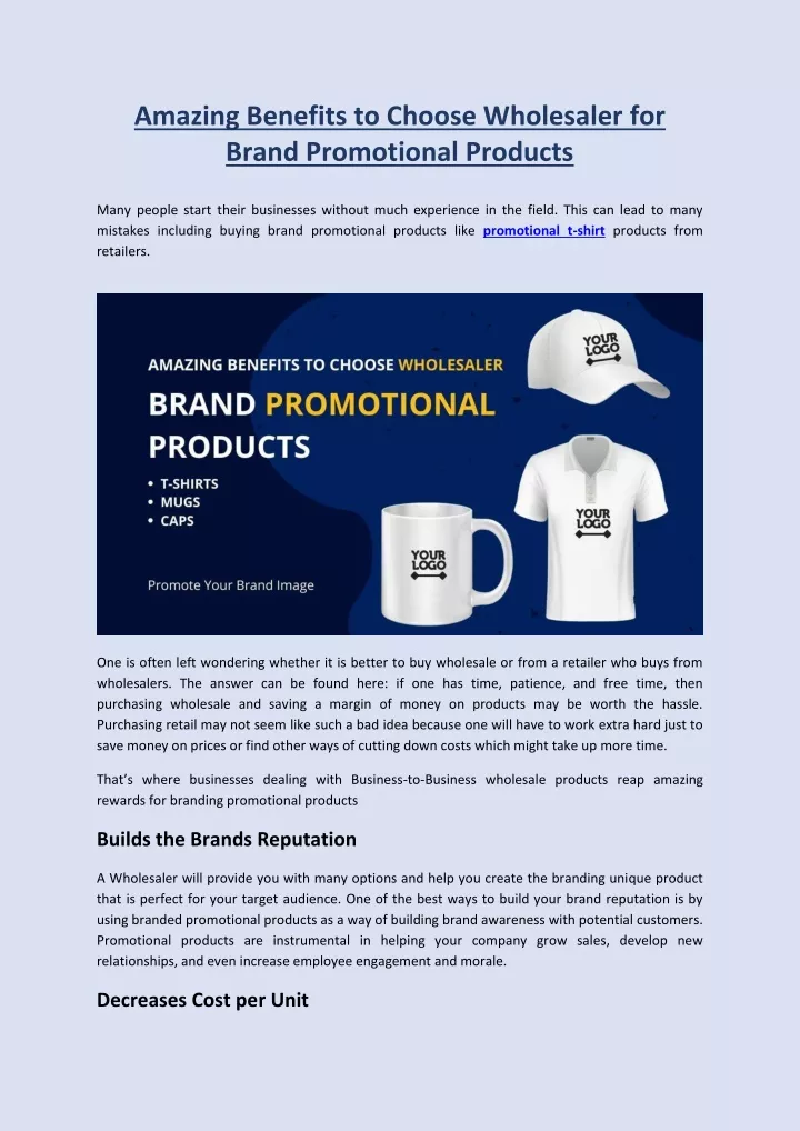 PPT - Amazing Benefits to Choose Wholesaler for Brand Promotional ...