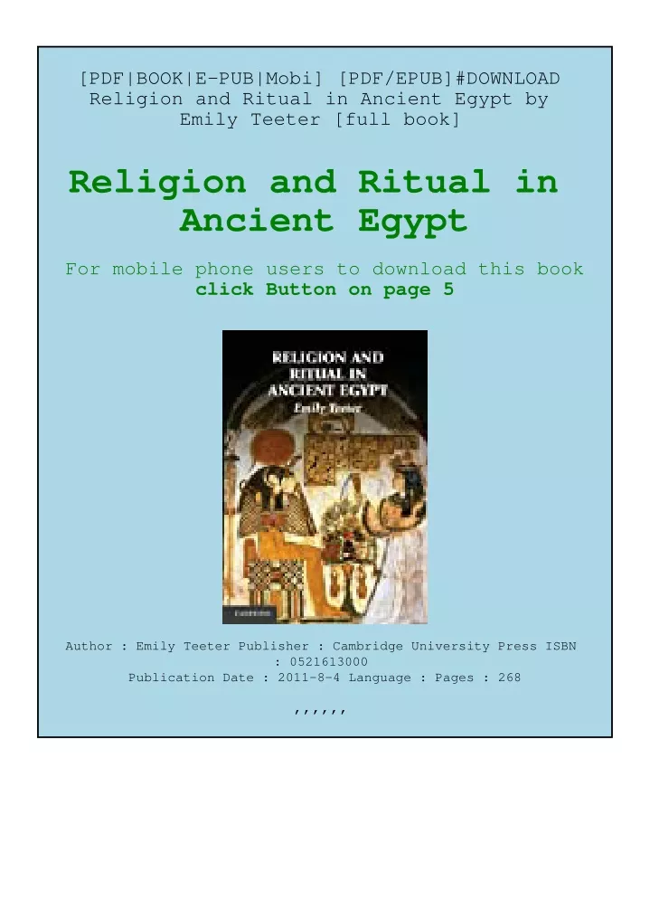 PPT - [PDF/EPUB]#DOWNLOAD Religion And Ritual In Ancient Egypt By Emily ...