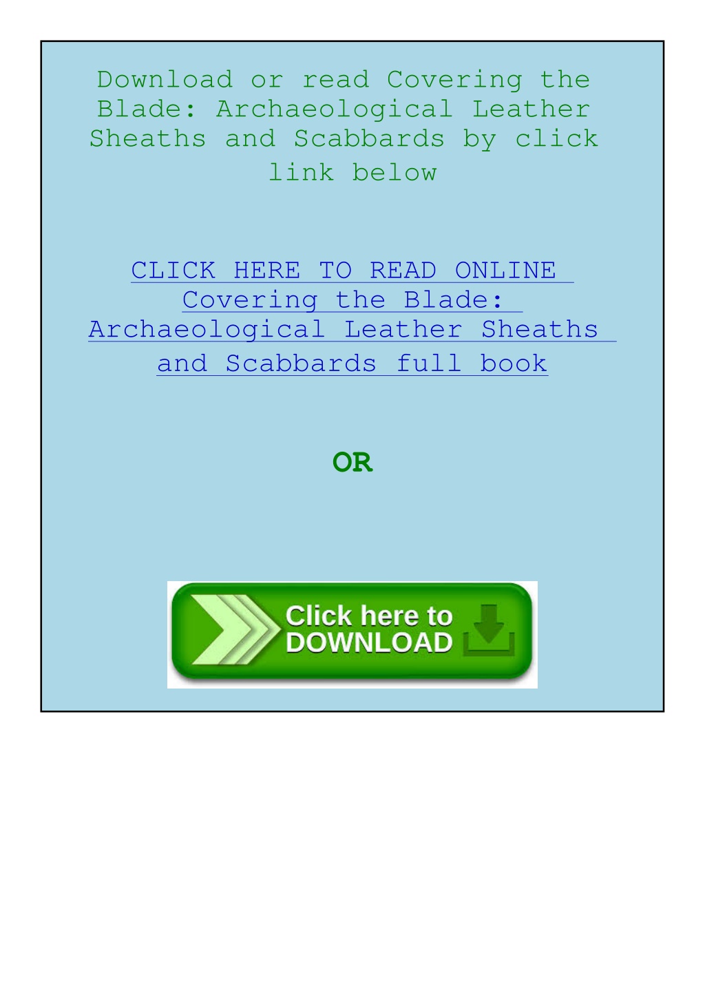 PPT - [PDF/READ]#DOWNLOAD Covering the Blade Archaeological Leather ...