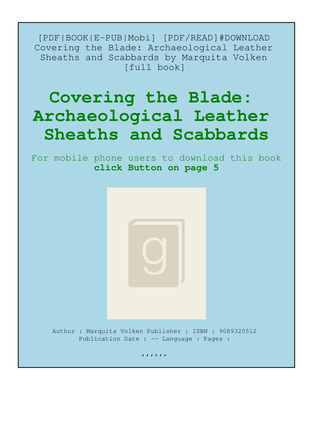 PPT - [PDF/READ]#DOWNLOAD Covering the Blade Archaeological Leather ...