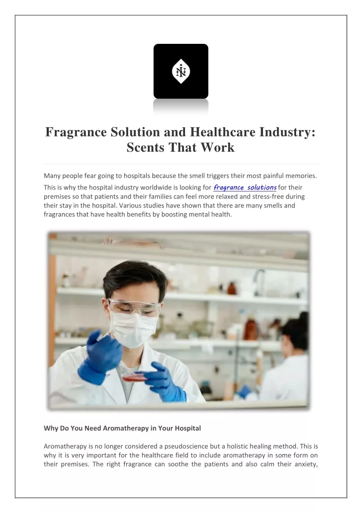 fragrance solution and healthcare industry scents n.