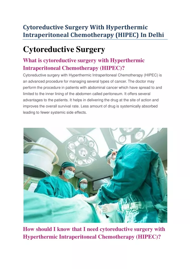 PPT Cytoreductive Surgery With Hyperthermic Intraperitoneal Chemotherapy (HIPEC) PowerPoint