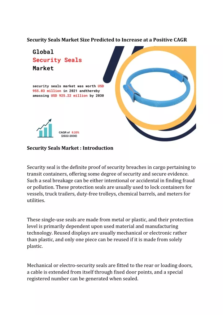 PPT Security Seals Market Latest Technological Developments Report by