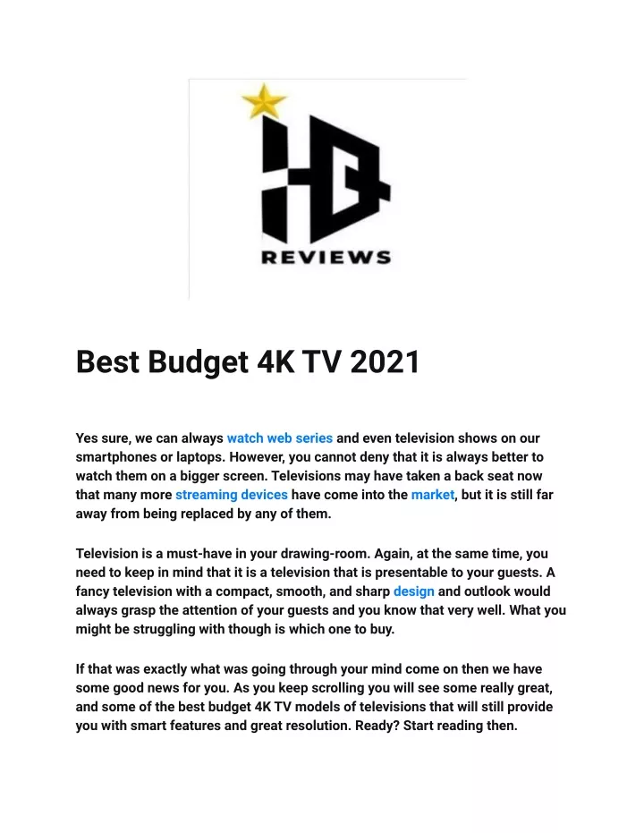 PPT Best Budget 4K TV 2021 PowerPoint Presentation, free download