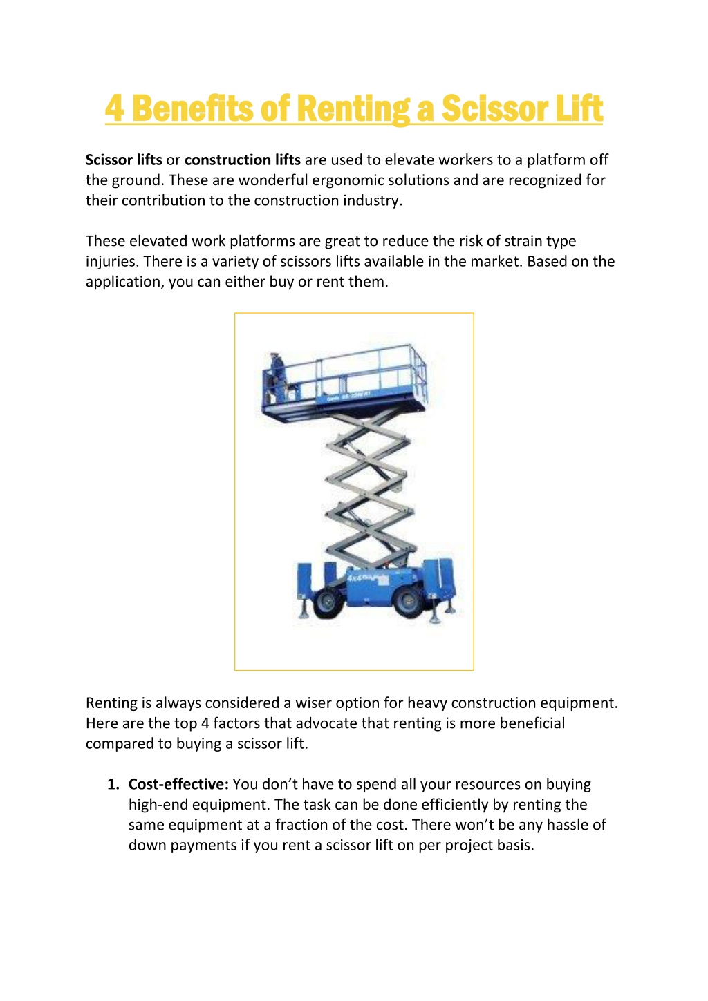 PPT - 4 Benefits of Renting a Scissor Lift PowerPoint Presentation ...