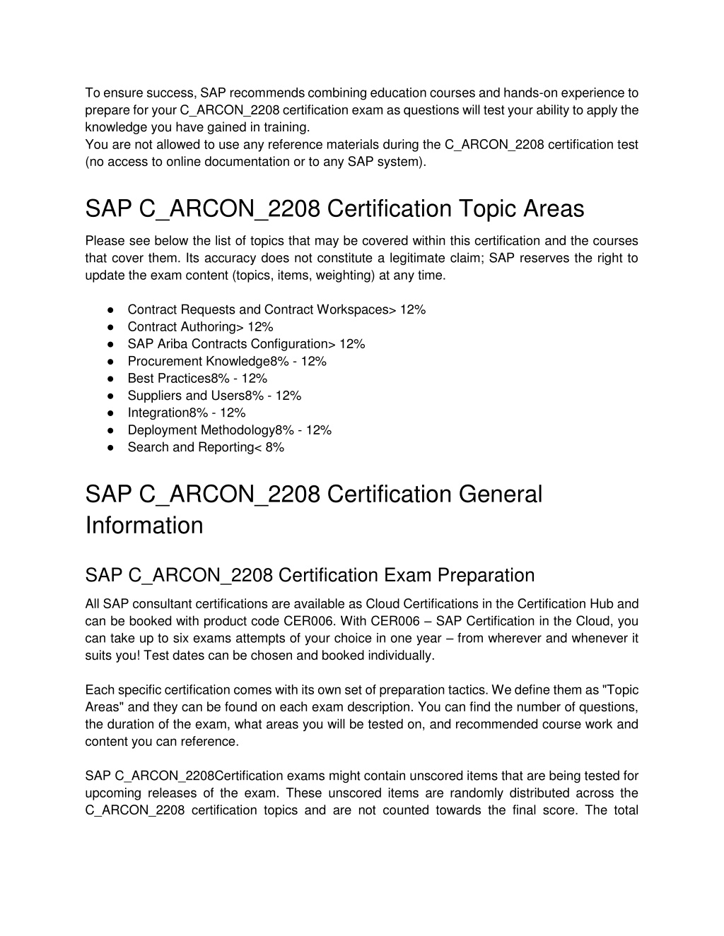 Valid C_ARCON_2208 Test Topics