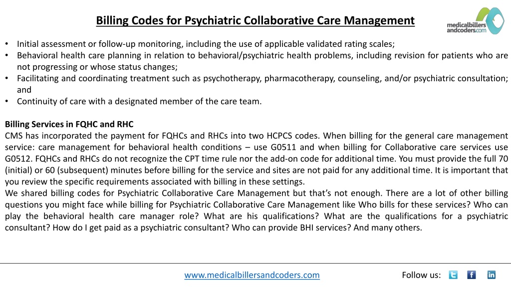 PPT - Billing Codes For Psychiatric Collaborative Care Management ...