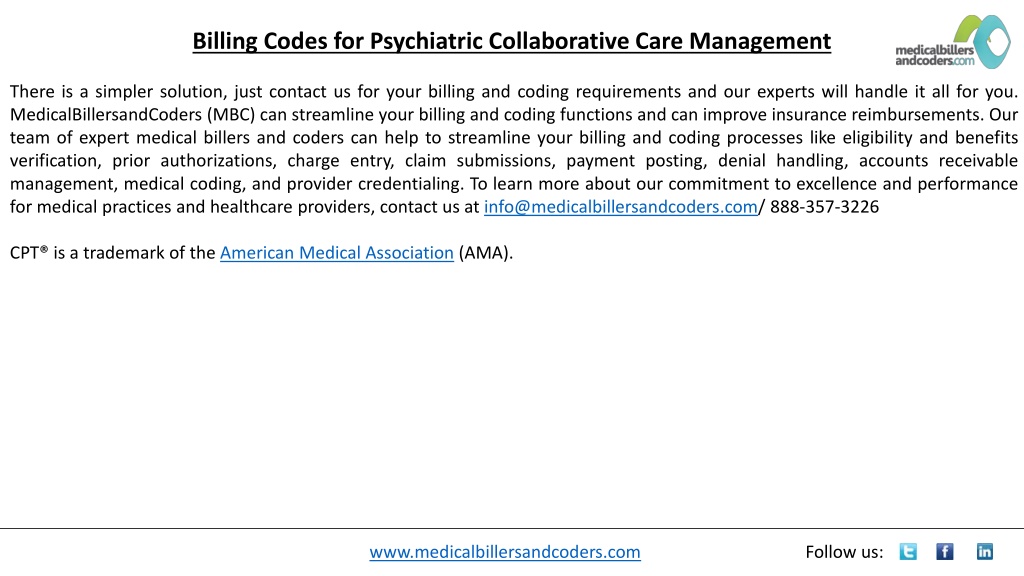 PPT Billing Codes for Psychiatric Collaborative Care Management