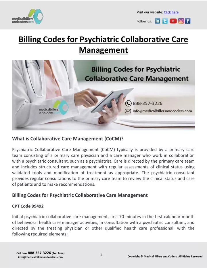 PPT Billing Codes for Psychiatric Collaborative Care Management