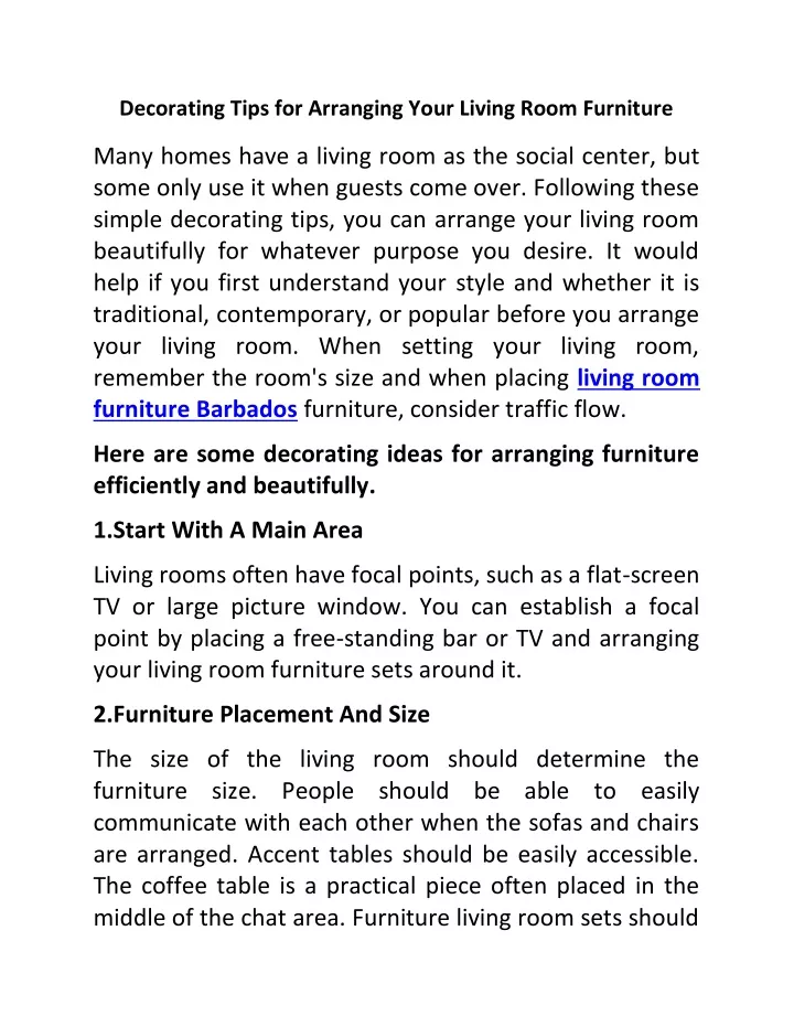 PPT - Decorating Tips for Arranging Your Living Room Furniture ...