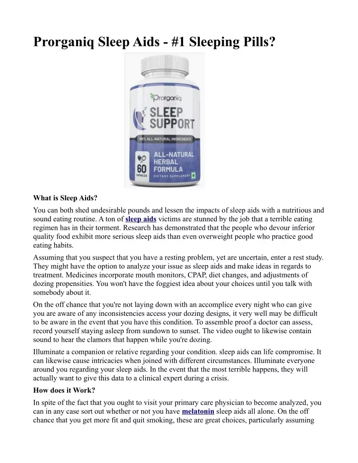 Ppt Prorganiq Sleep Aids 1 Sleeping Pills Powerpoint Presentation Id 11668110