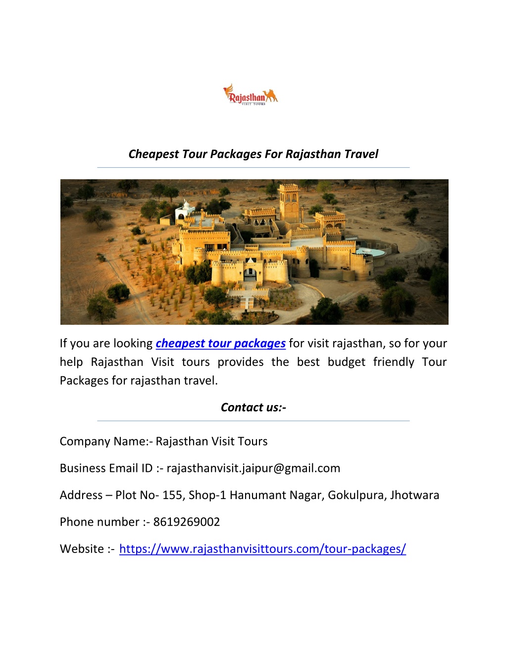 cheapest rajasthan tour packages