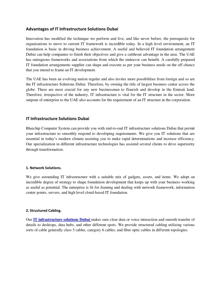 Ppt advantages of it infrastructure solutions dubai powerpoint