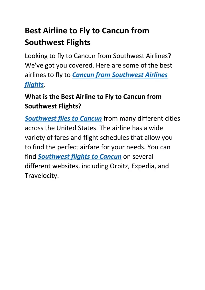 PPT - Best Airline to Fly to Cancun from Southwest Flights PowerPoint ...