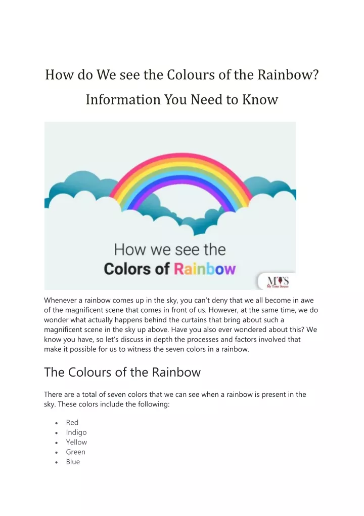 PPT - How do We see the Colours of the Rainbow PowerPoint Presentation ...