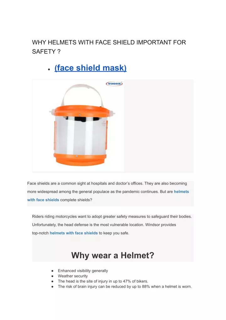 PPT WHY HELMETS WITH FACE SHIELD IMPORTANT FOR SAFETY ? PowerPoint