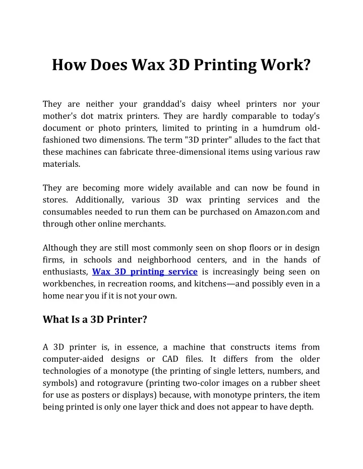 PPT How Does Wax 3D Printing Work? PowerPoint Presentation, free download ID11673508