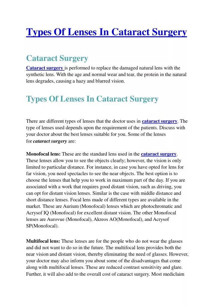 what-are-the-types-of-lenses-used-in-cataract-surgery-hexahealth