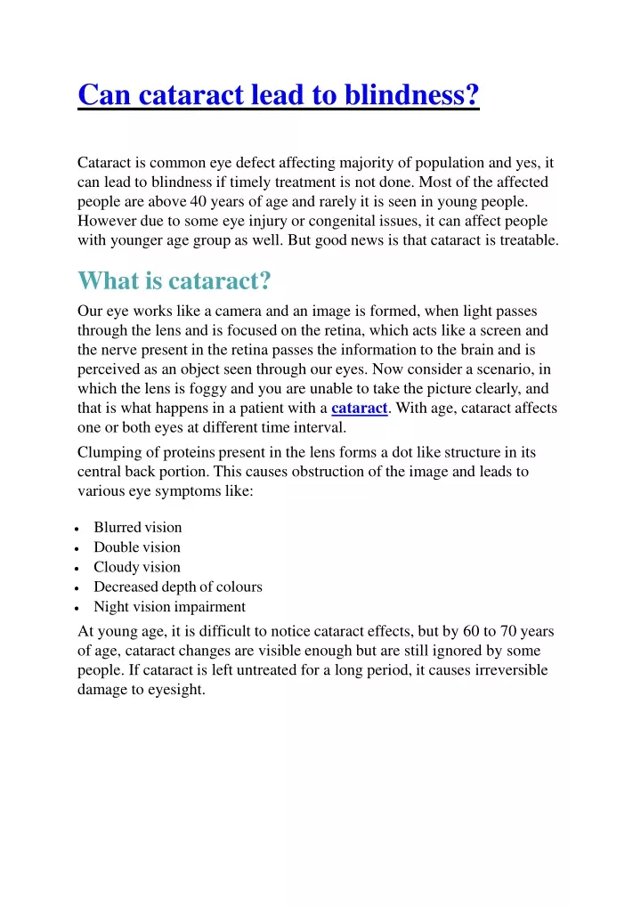 PPT Can cataract lead to blindness? PowerPoint Presentation, free
