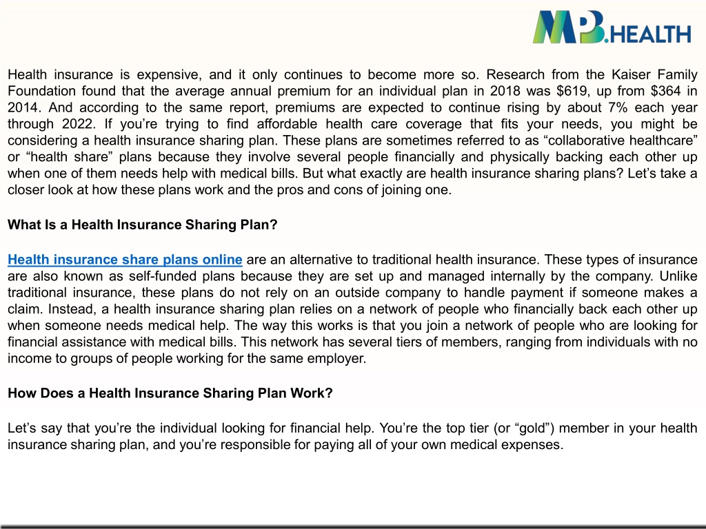 PPT - The Benefits of Health Insurance Sharing Plans PowerPoint ...