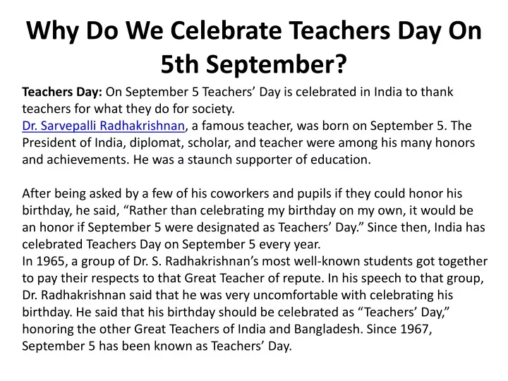 PPT - Why Do We Celebrate Teachers Day On 5th September PowerPoint ...