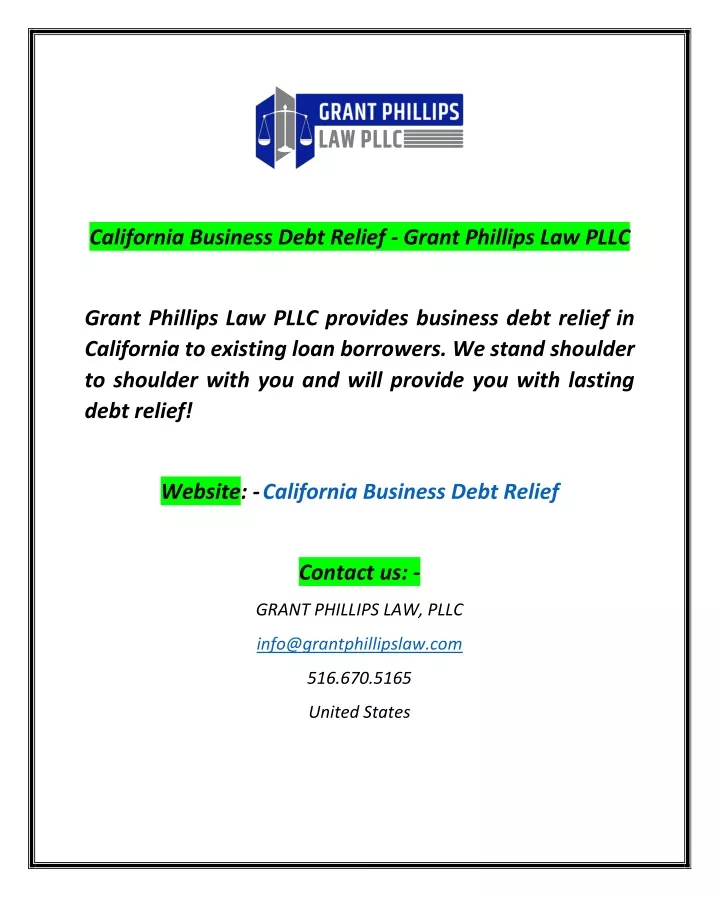 PPT California Business Debt Relief Grant Phillips Law PLLC